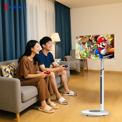 Qtenboard 24 32 Inch Wireless Recharging Movable Monitor Vertical LCD Stand by Me Przenośny ekran dotykowy Smart TV z kółkami