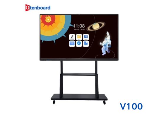 V100 Chip Interactive Falt Panel 65 75 86 Inch 20 Points Touch Anti-Glare Wireless Sharing Screen Android 14.0 Built-In Whiteboard Software with Classroom Management Ai Function