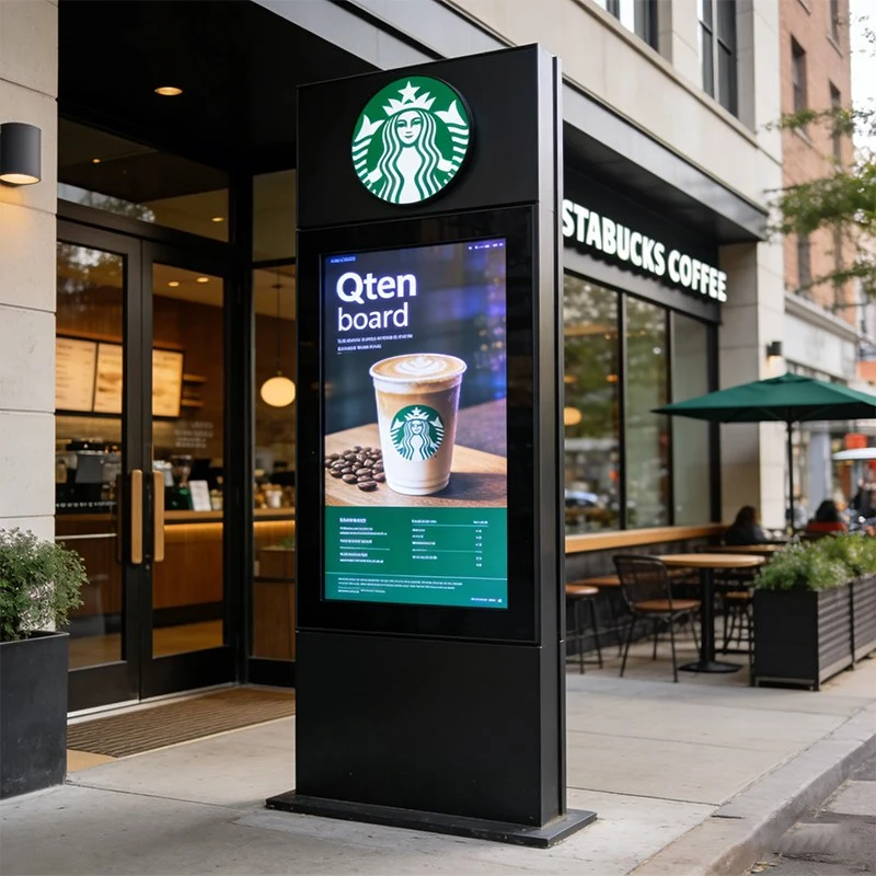Starbucks store entrance with Qtenboard advertising display