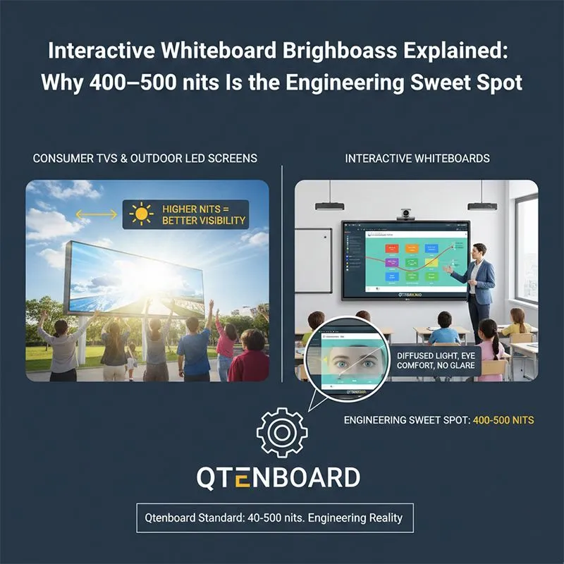 Interactive Whiteboard Brightness Explained: Qtenboard 400–500 nits Engineering