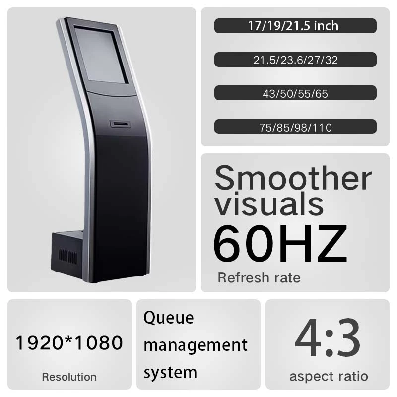 Sleek Curved Queue Kiosk: Black Self-Service Ticket Machine