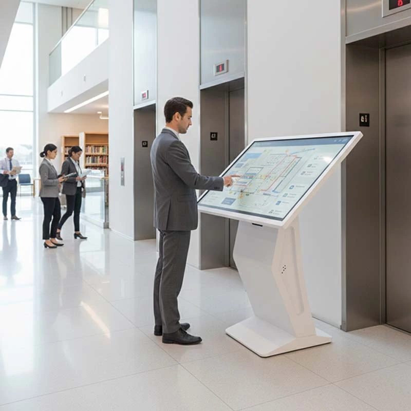 Qtenboard Floor-standing information wayfinding kiosk with K-shape design for catalog