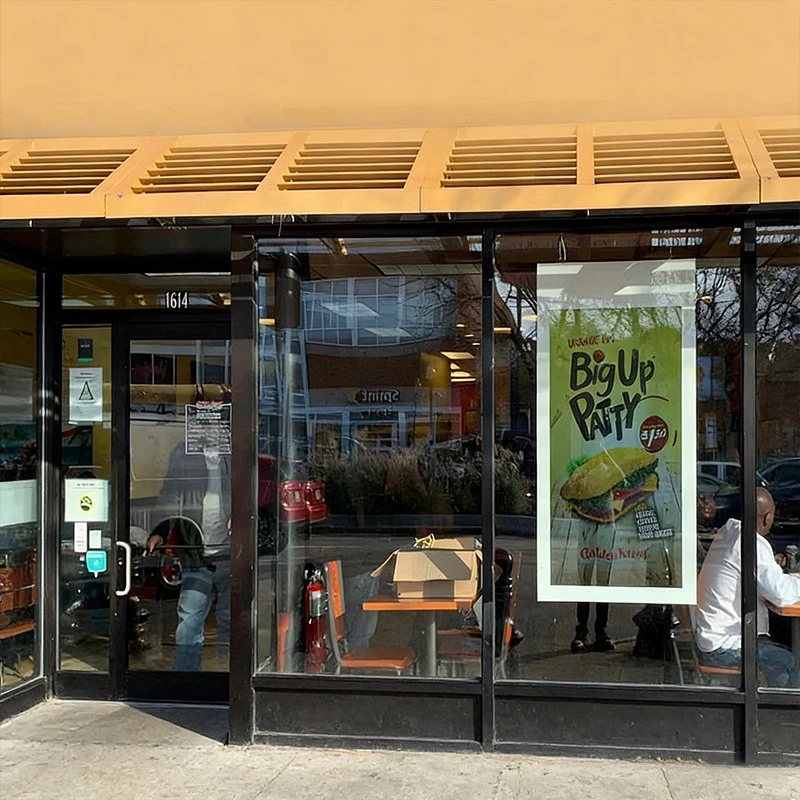 Window-facing digital poster for fast food restaurant promotion