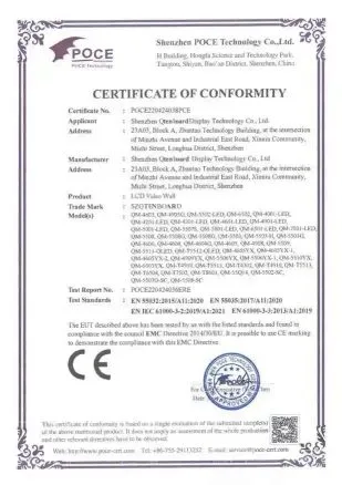 EMC Compliance Certification for LCD Video Wall