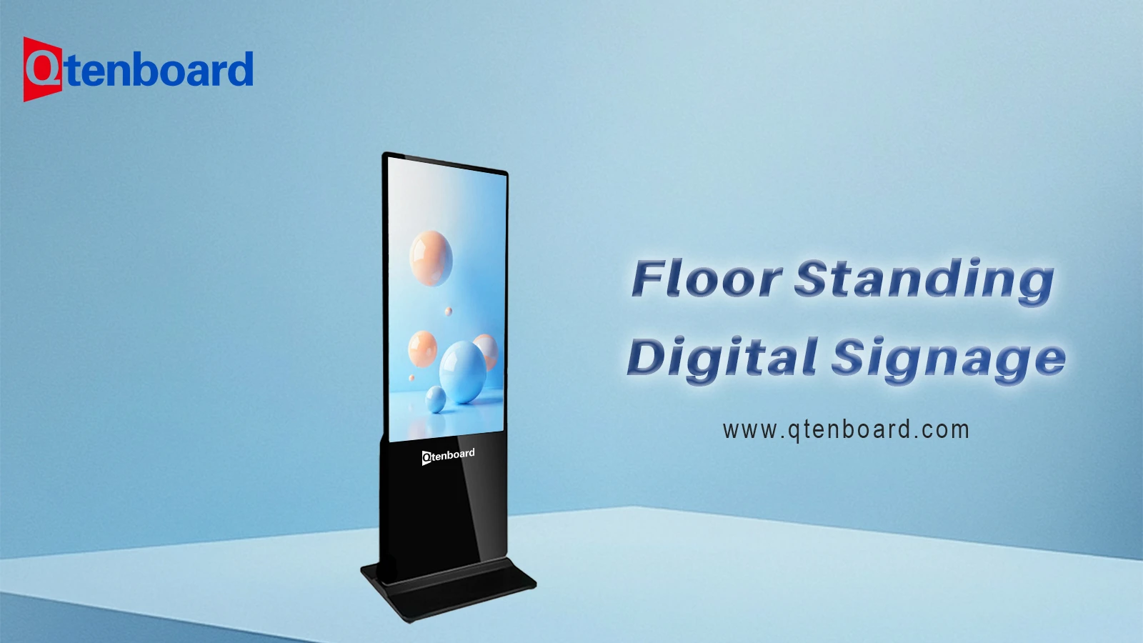 Qtenboard Floor Standing Digital Signage | HD Commercial Advertising Display
