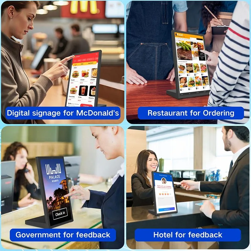 Digital signage for ordering and feedback, used in restaurants, hotels and government facilities