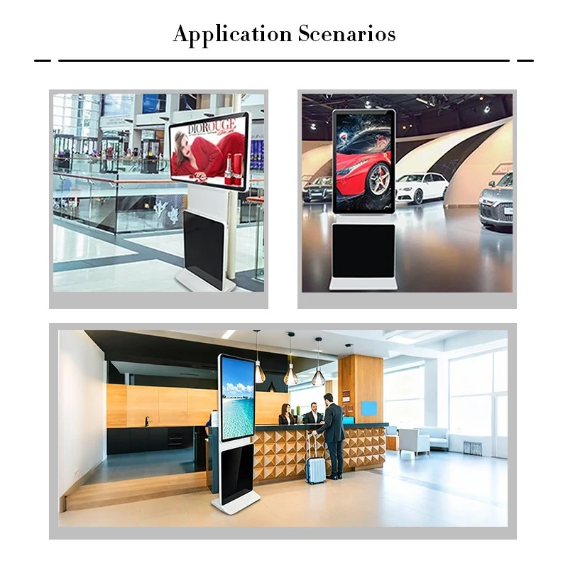 Floor-standing Rotatable Screen Digital Signage Kiosk Application Scenarios in Mall, Auto Show, and Hotel Lobby