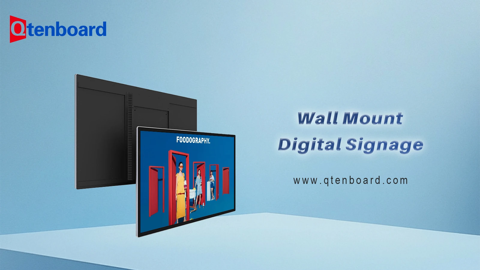 Qtenboard Wall Mount Digital Signage | 10-Point Touch Screen Advertising Display