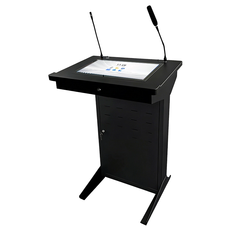 21.5-inch digital podium display with FHD, ten-finger touch, dual OS, and connectivity components.