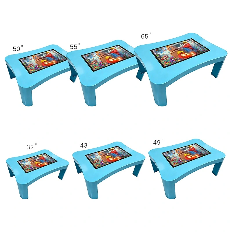 Interactive touch screen tables for kids in various display sizes including 32, 43, 49, 50, 55, and 65 inches.
