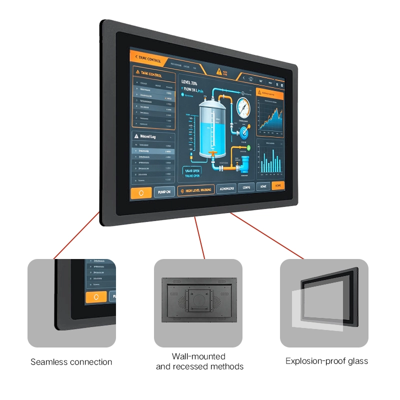 Wall Mount Embedded Industrial Touch Monitor With Explosion-proof Glass, Seamless Frame, Panel Mount Industrial LCD Display
