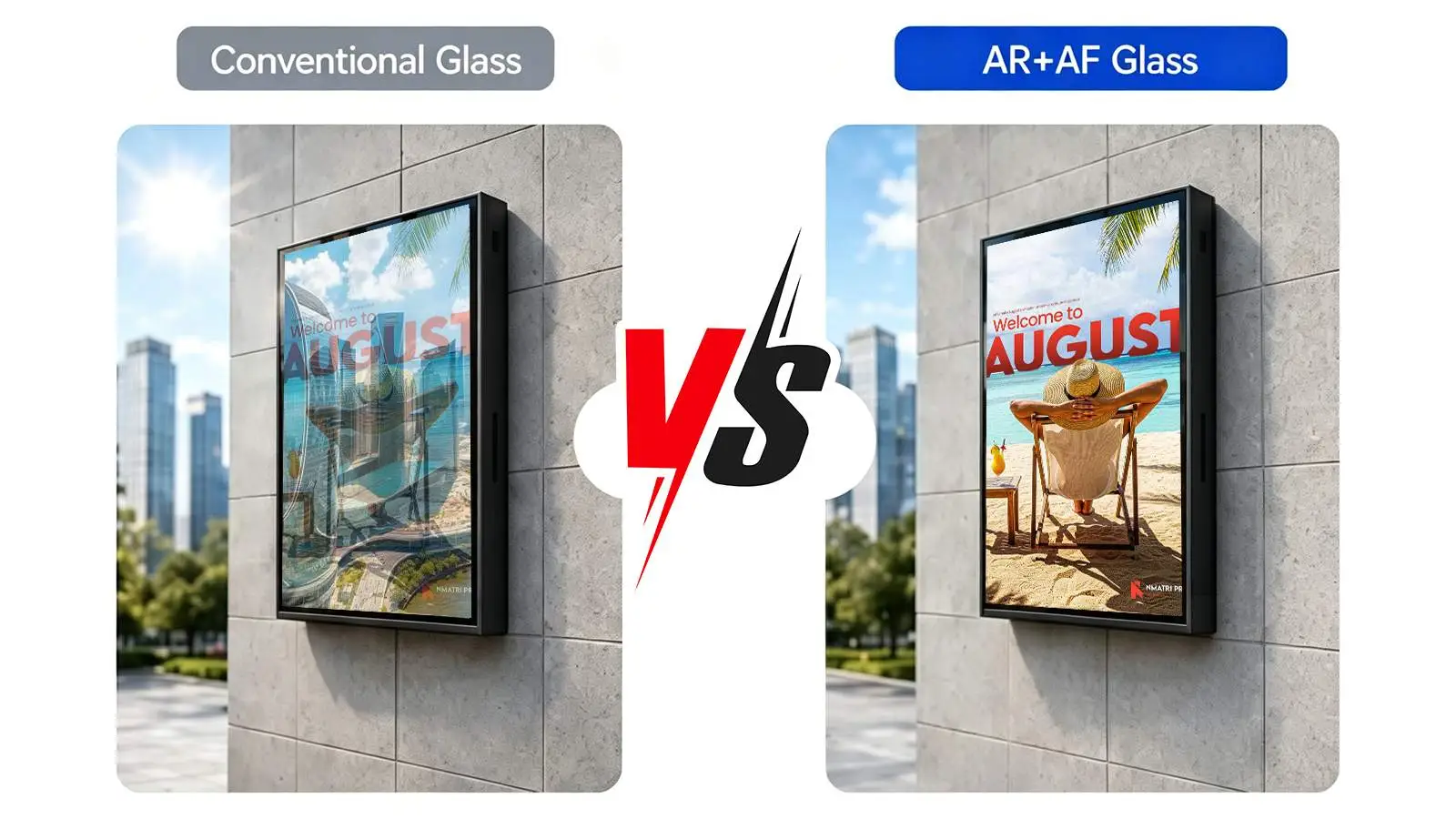 Qtenboard AR‑AF glass vs ordinary glass comparison chart