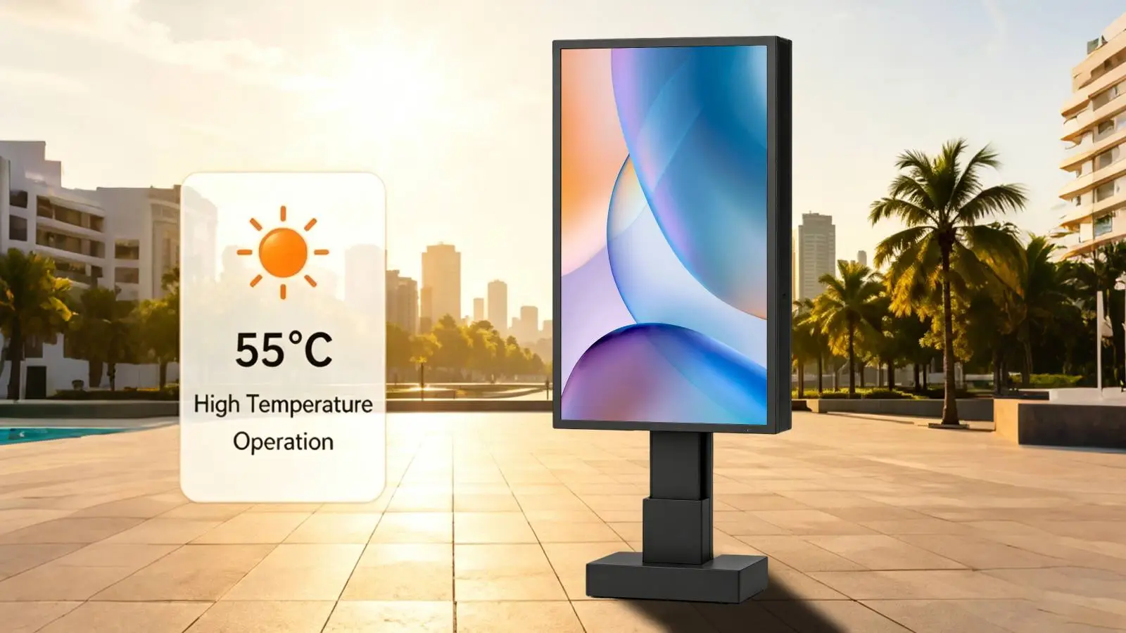 55 degree hot sunny city scene kiosk