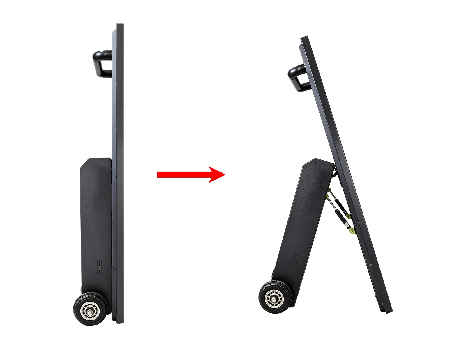 Qtenboard concealed built‑in hydraulic strut folding mechanism for mobile digital signage