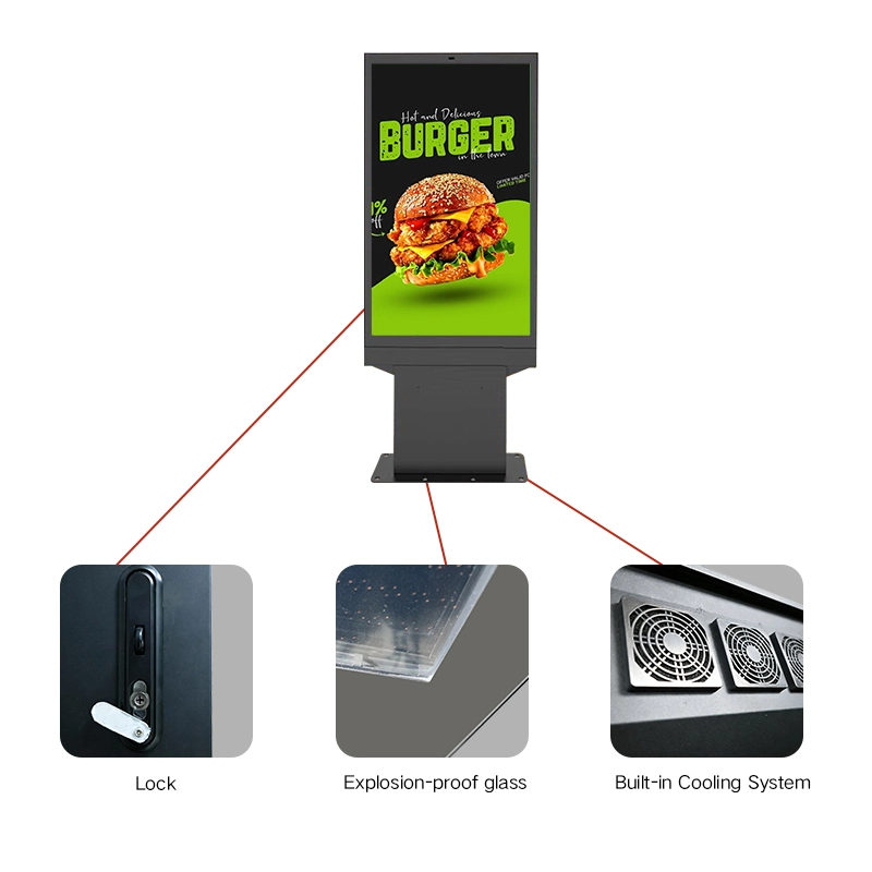 Qtenboard drive‑thru menu board key parts: lock, explosion‑proof glass, cooling system
