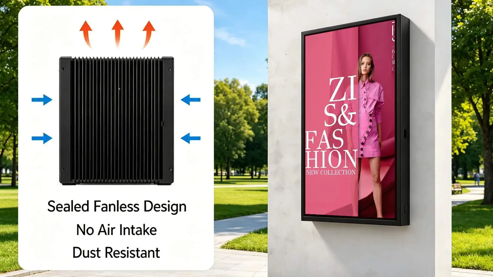 Qtenboard outdoor signage Fanless Cooling Diagram