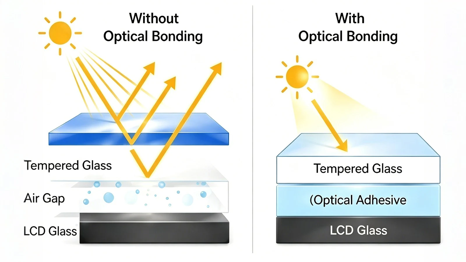 Qtenboard optical bonding effect comparison diagram