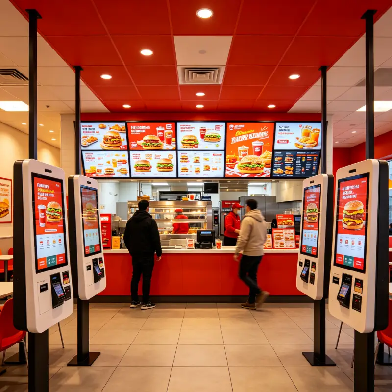 Fast food self ordering kiosk scene