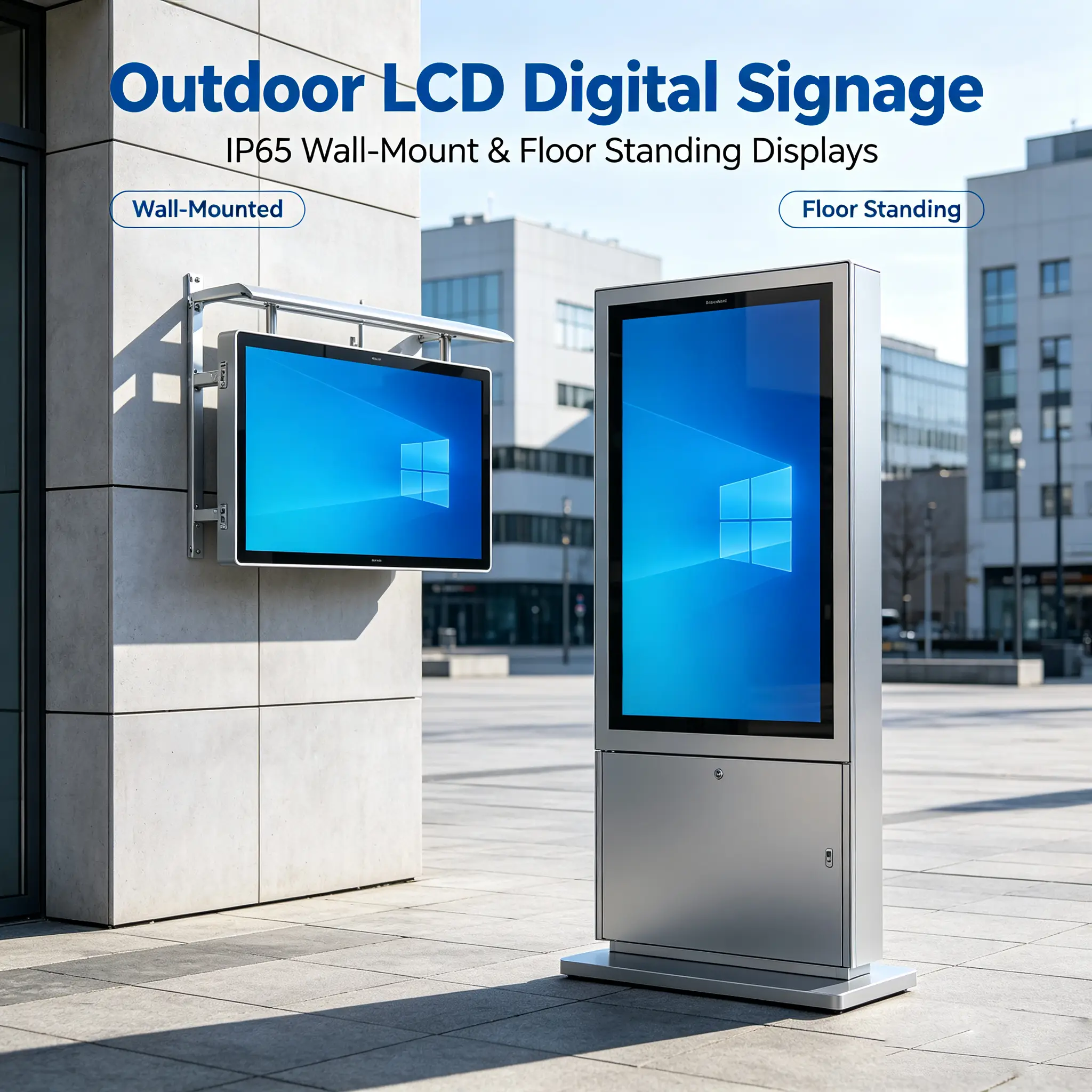 Qtenboard Outdoor LCD Digital Signage | IP65 Wall-Mount & Floor Standing Displays