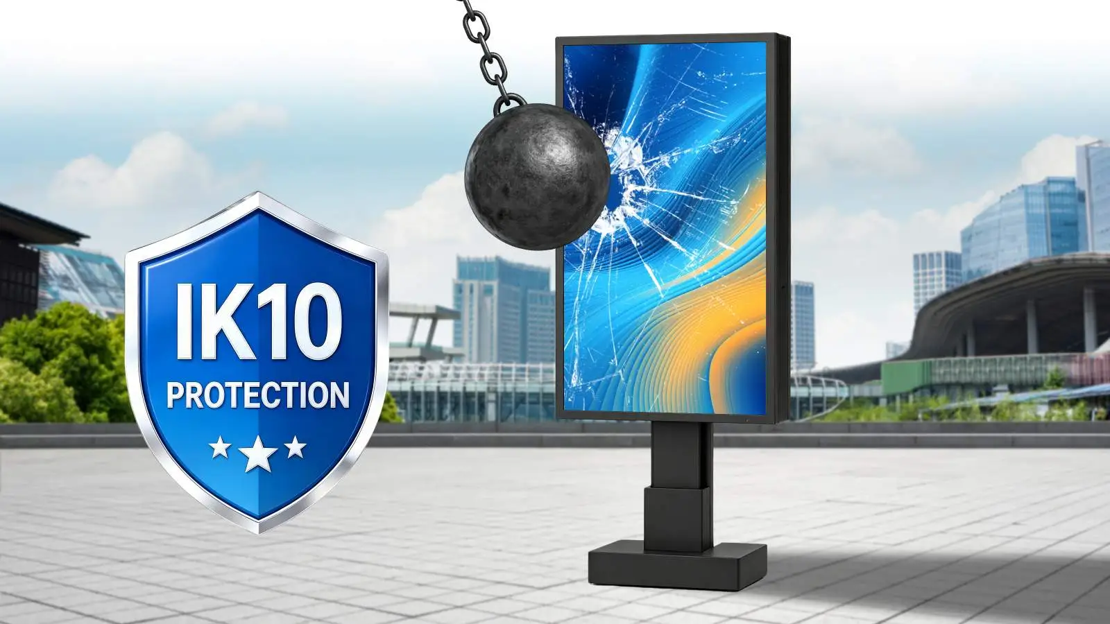 IK10 anti‑impact steel ball test scene