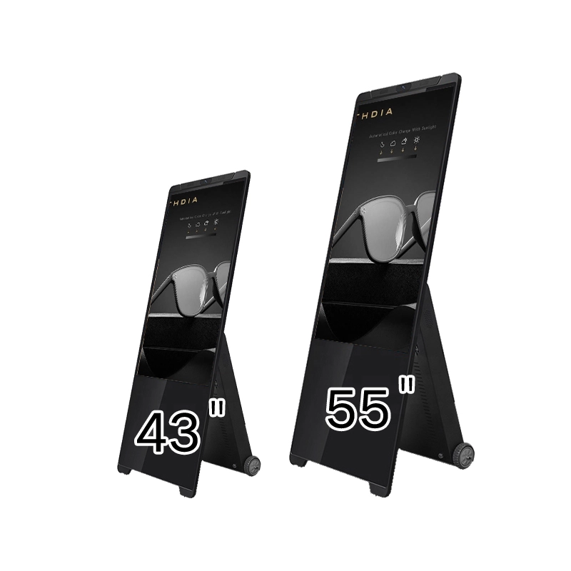 Qtenboard 43 55 inch battery powered outdoor digital A‑board portable wheeled sidewalk advertising display