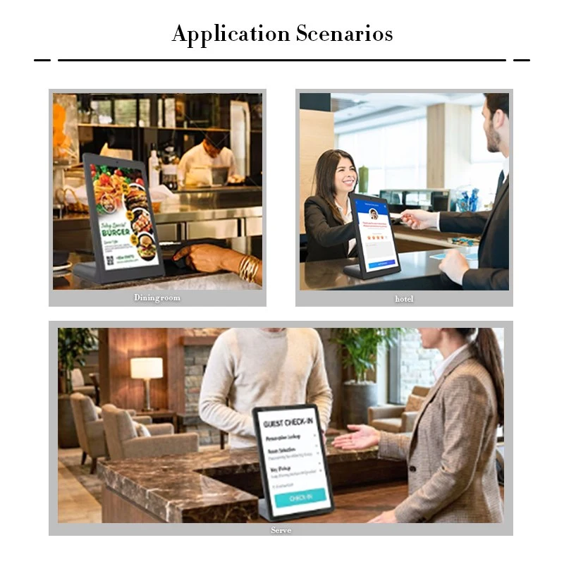 Qtenboard L-shaped commercial countertop self-service kiosk with 21.5-inch touch screen for restaurant pizza ordering menu