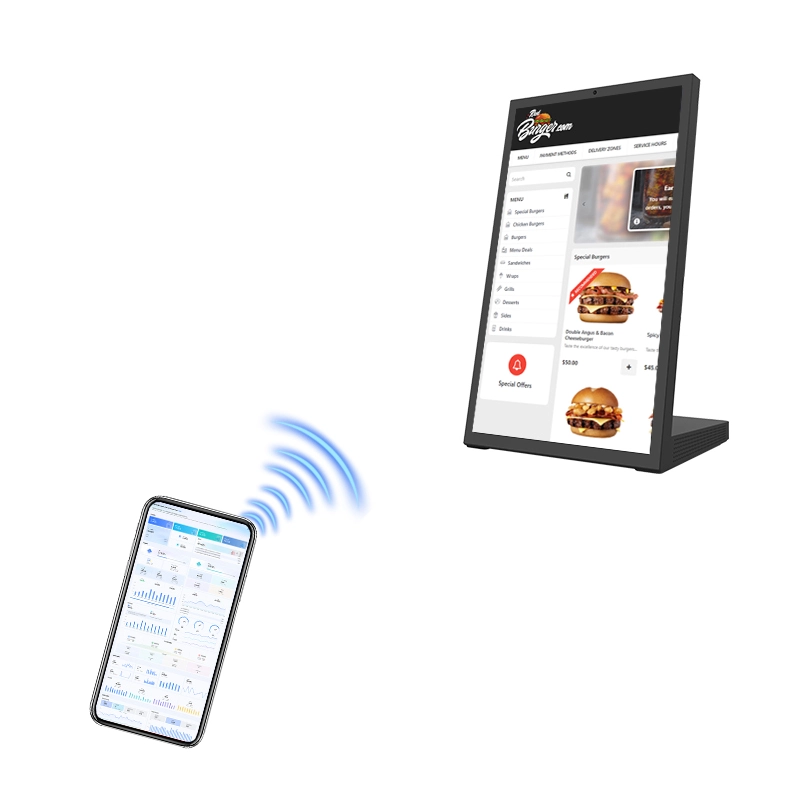 Qtenboard smart interactive desktop signage terminal featuring wireless mobile phone remote control and CMS content management app