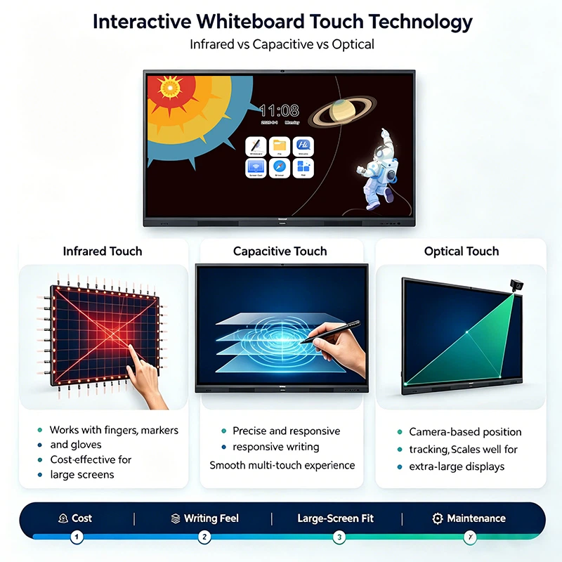 Infrared vs Capacitive vs Optical Touch: How Interactive Whiteboard Technology Really Works