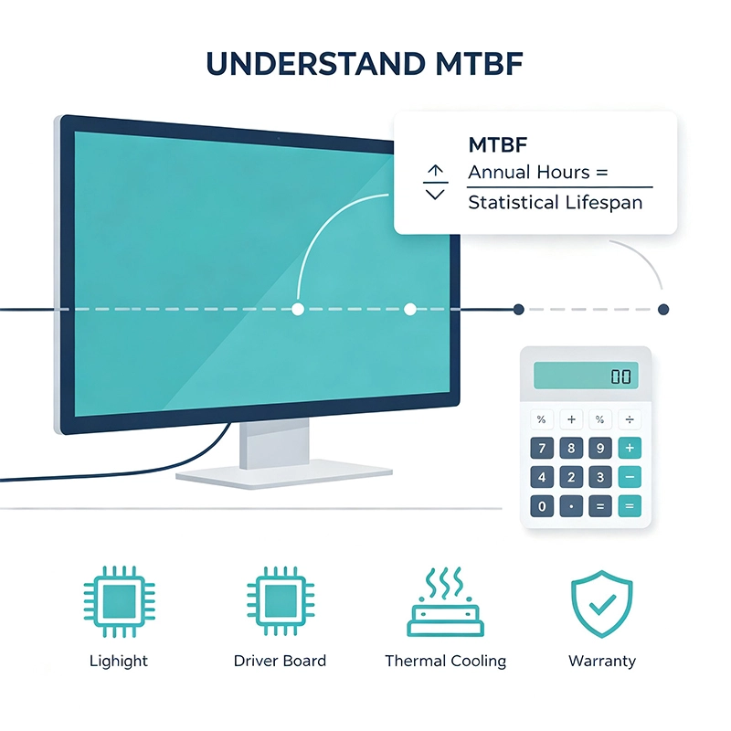 IFPD LCD panel MTBF calculation lifespan explanation chart commercial display daily operating hours failure statistical data