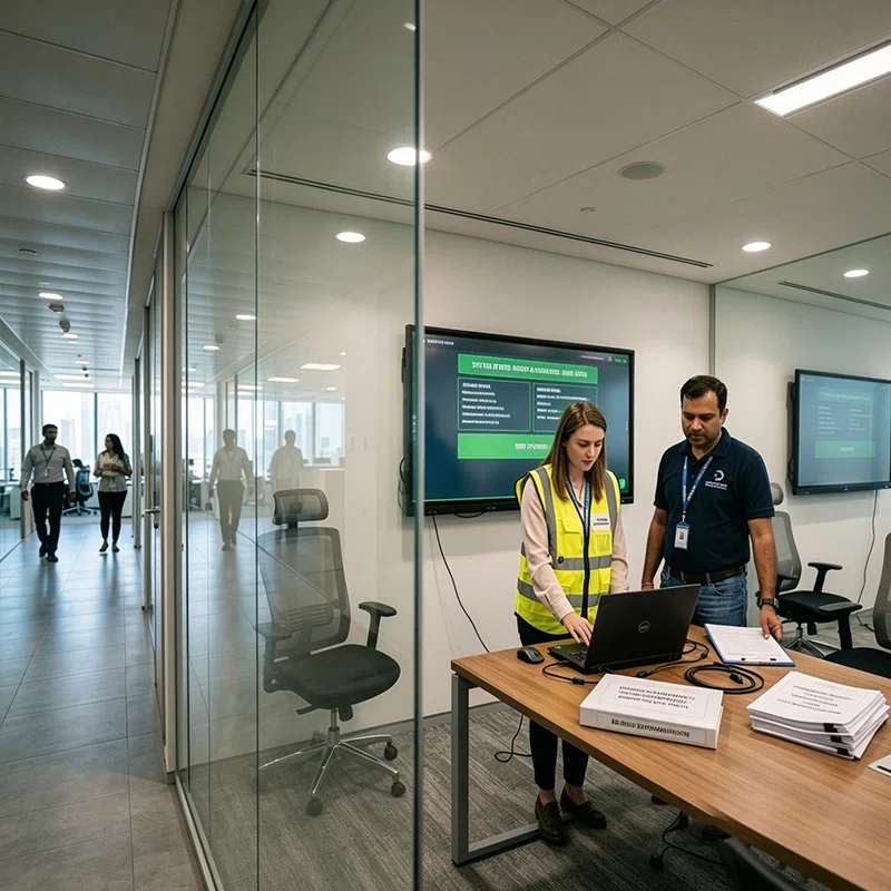 On-site commissioning and inspection of interactive smart whiteboard for Dubai corporate headquarters conference rooms