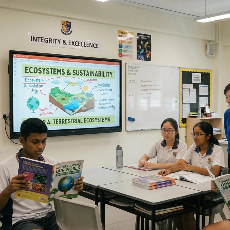 Science lesson with interactive whiteboard at international training center in Singapore