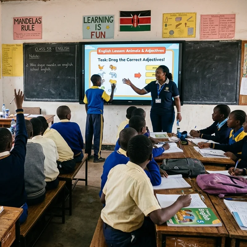 Interactive whiteboard teaching scene for primary school education project in Nairobi, Kenya