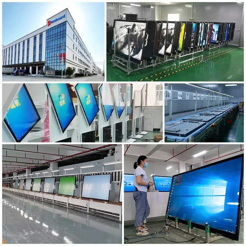 Large LCD video wall undergoing picture performance test in automated production workshop