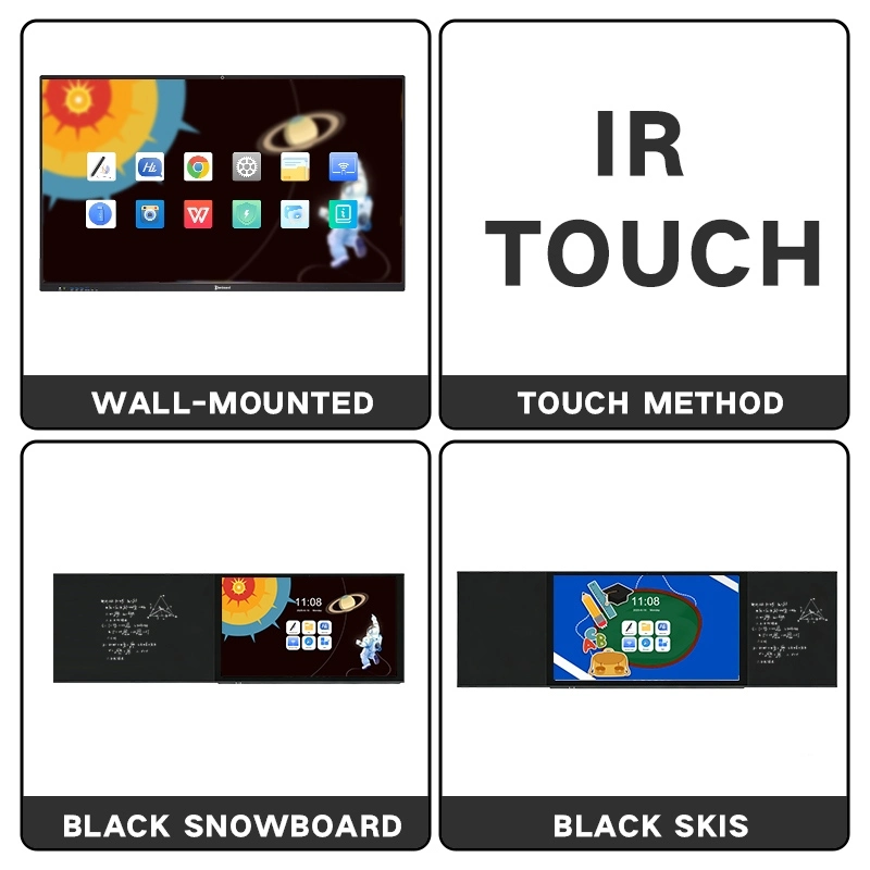 Qtenboard nano blackboard interactive whiteboard, wall mounted type, IR infrared touch technology, black snowboard and black skis design for classroom teaching