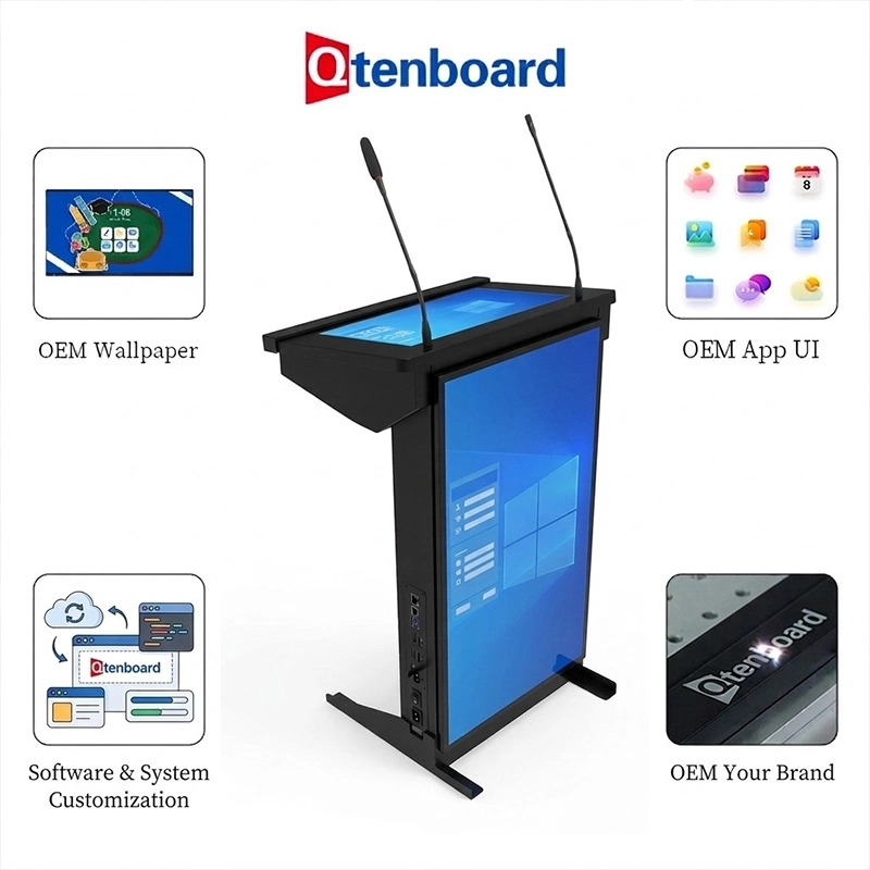 Qtenboard Smart Digital Podium OEM ODM Custom Branding