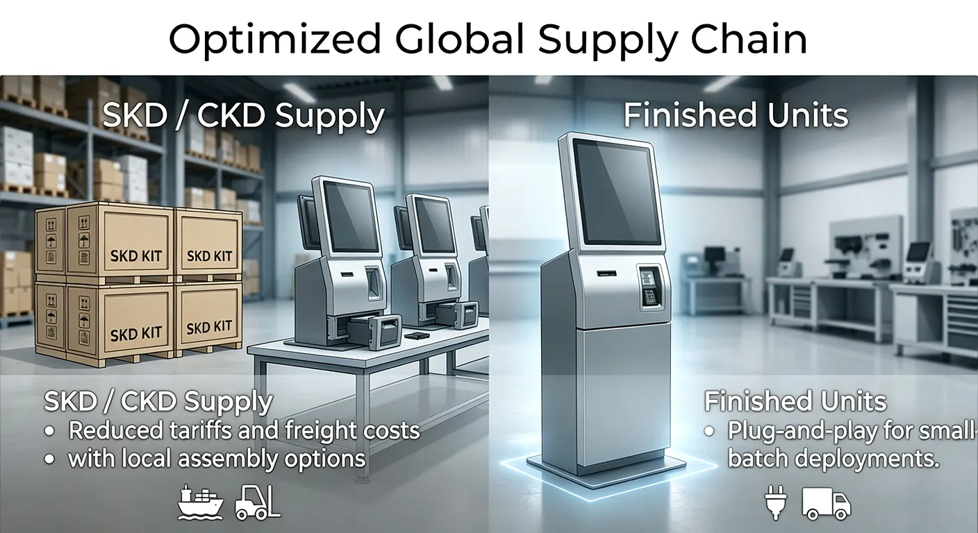 Optimized Global Supply Chain of Self Ordering Kiosk, SKD/CKD and finished units supply self-ordering-kiosk-optimized-global-supply-chain.webp