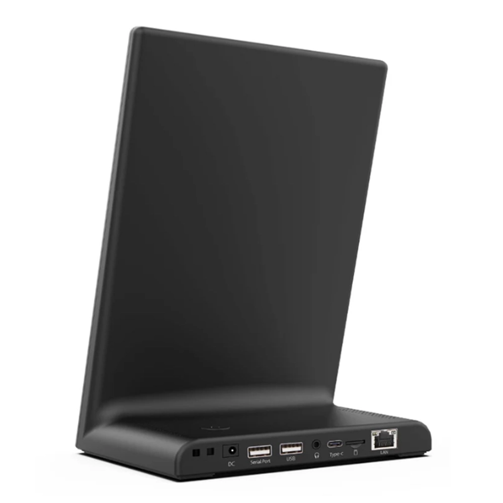 Back panel I/O interface layout of Qtenboard interactive desktop kiosk showing USB HDMI and LAN ports
