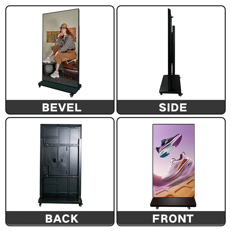 Vertical floor standing digital signage front side back multi angle photos