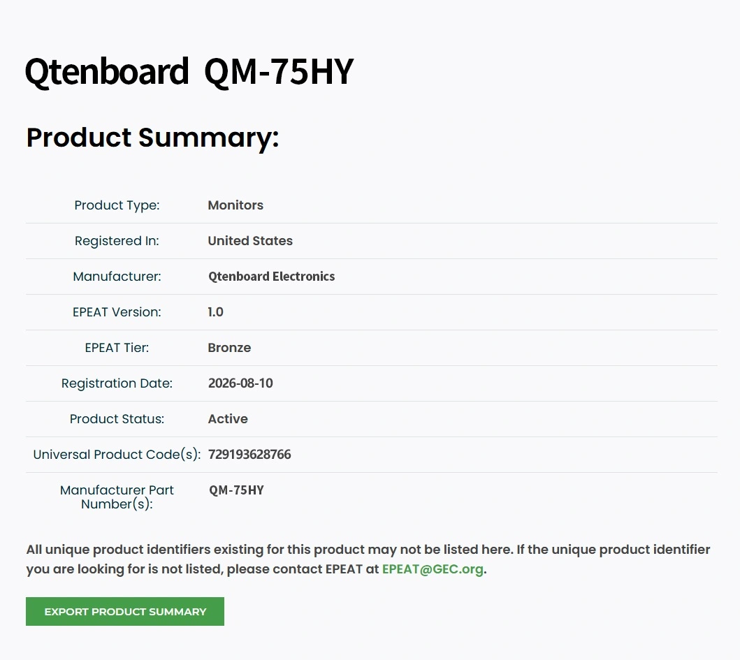 Qtenboard 14001 Certificate