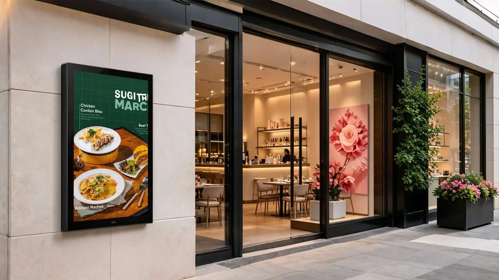 Restaurant Exterior burger menu outdoor screen