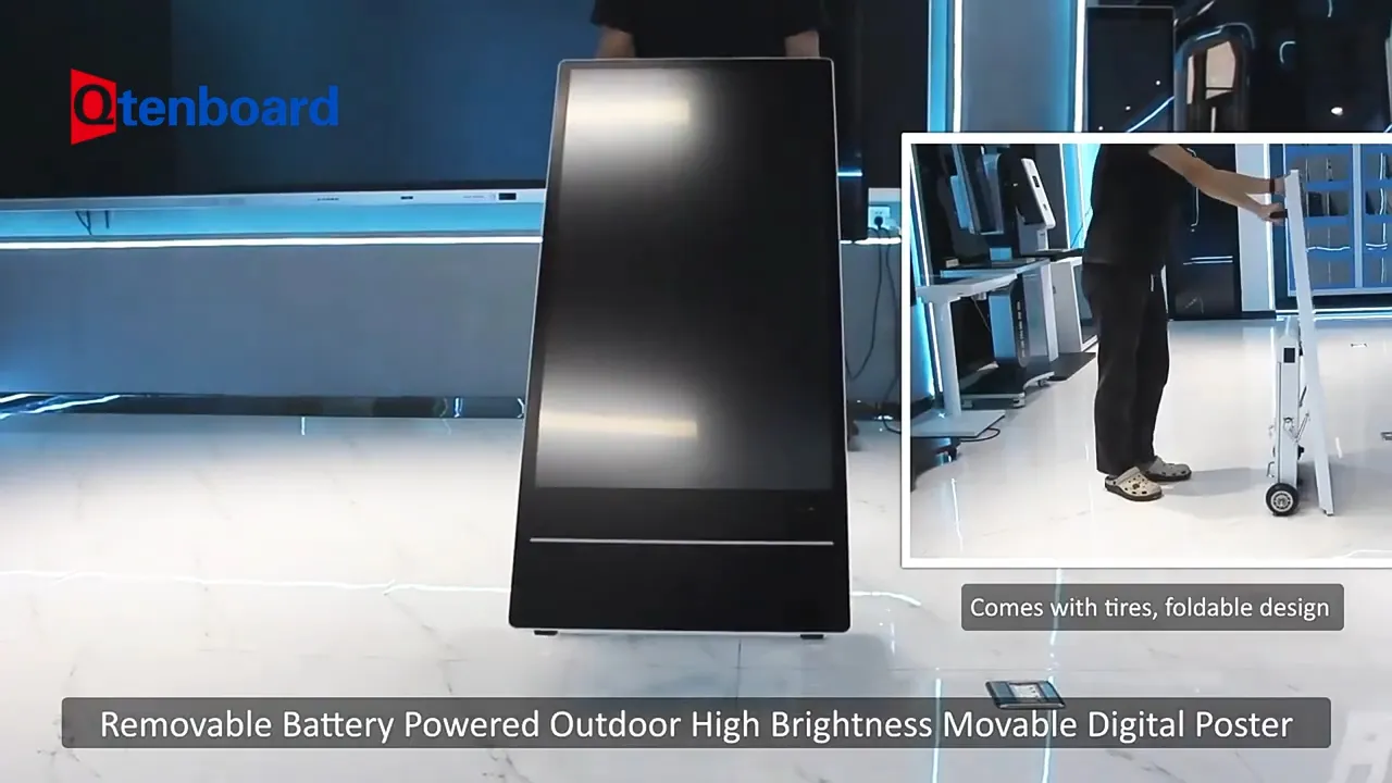 Battery Powered Outdoor Movable Digital Poster | Qtenboard