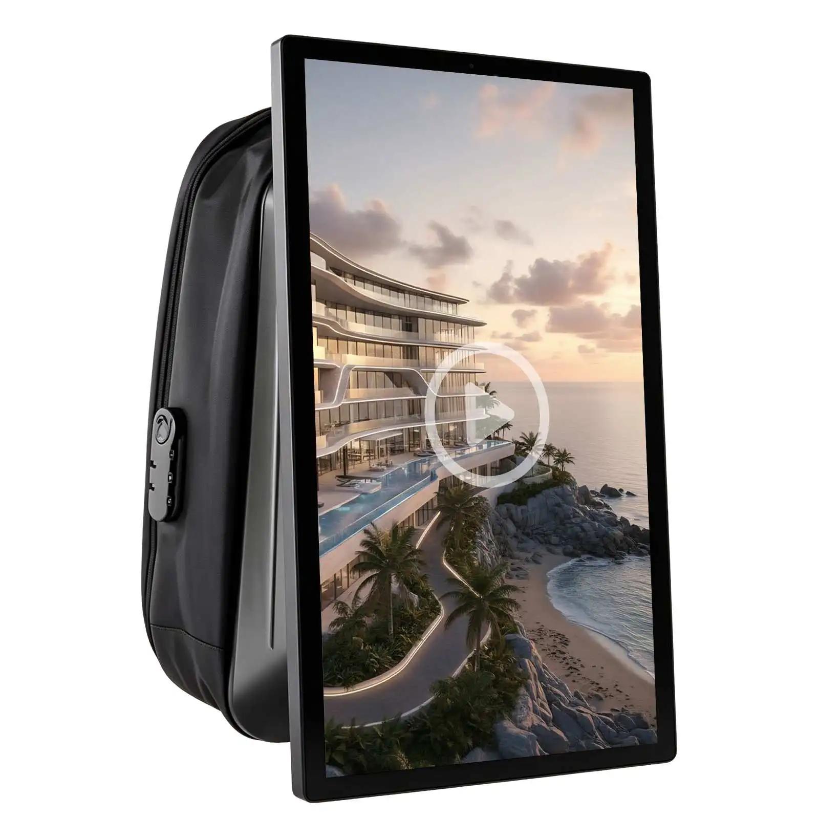 Qtenboard Backpack advertising display main product view, high brightness touch android screen