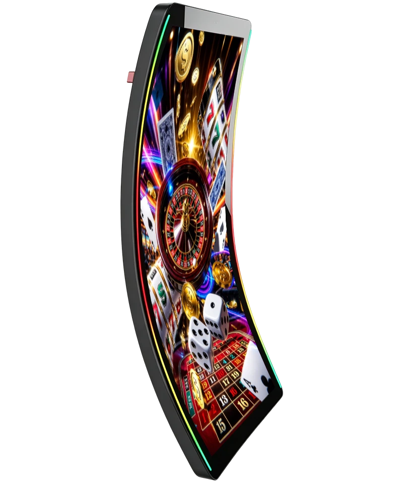 J curved casino gaming monitor with RGB halo light