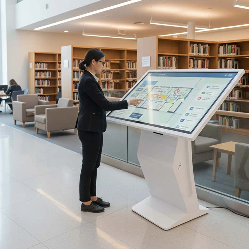 Qtenboard Floor-standing information wayfinding kiosk with K-shape design for checking
