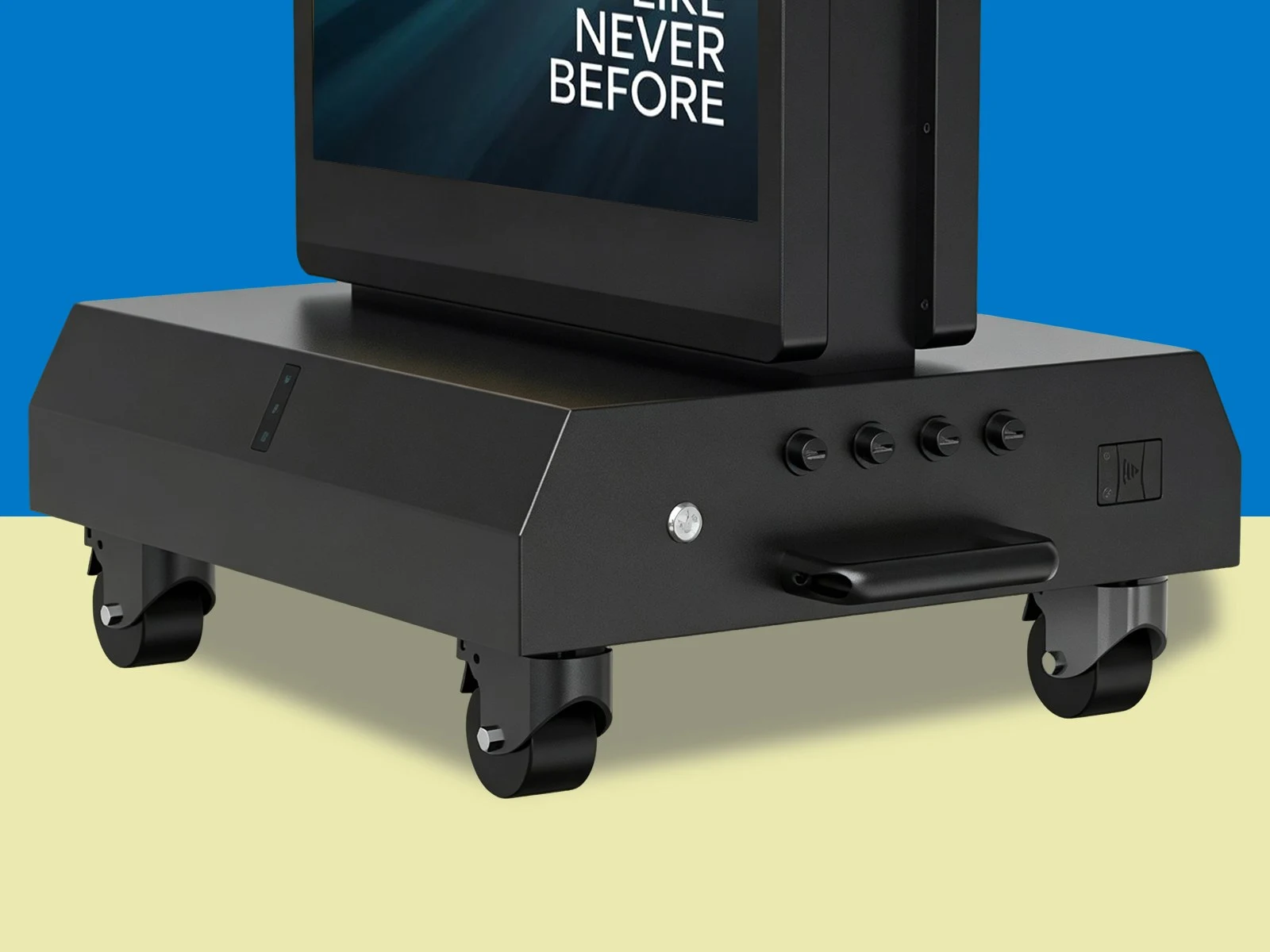 Qtenboard multifunctional pedestal base with wheels USB Wi‑Fi for outdoor battery poster display