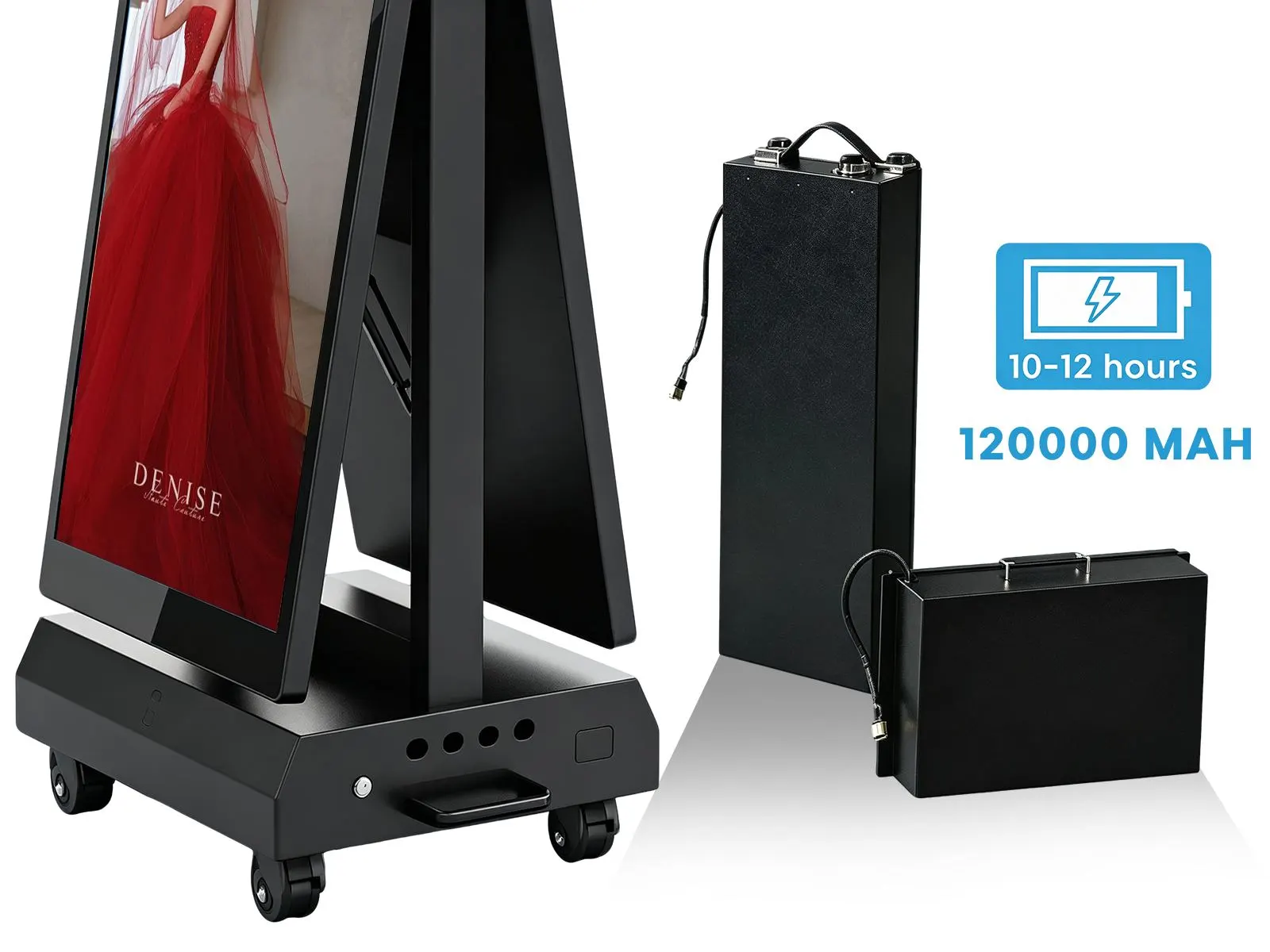 Qtenboard long‑life 120000mAh lithium battery for outdoor double sided digital poster sign