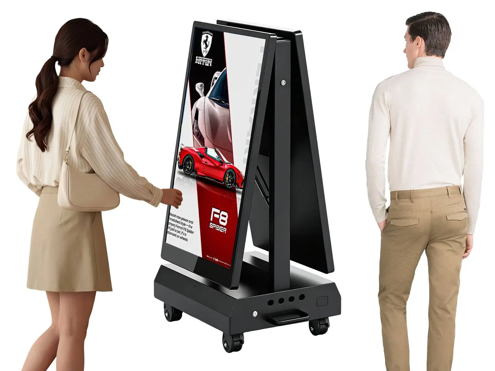 Qtenboard outdoor double‑sided battery powered digital poster stand for shopping mall plaza advertising