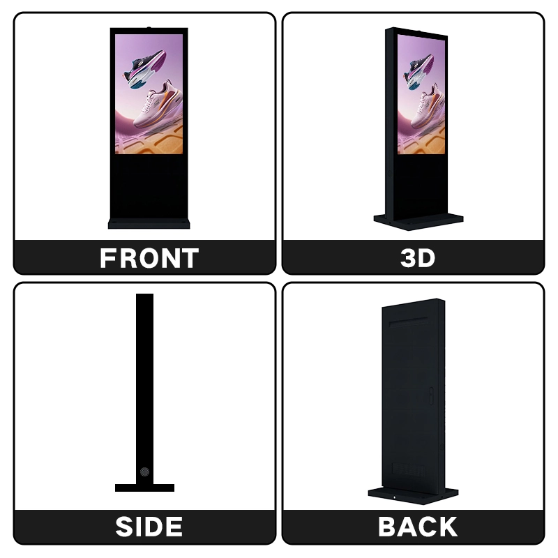 Outdoor floor standing digital signage multi-angle front side back render