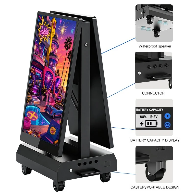 Qtenboard mobile outdoor A‑frame advertising screen component details