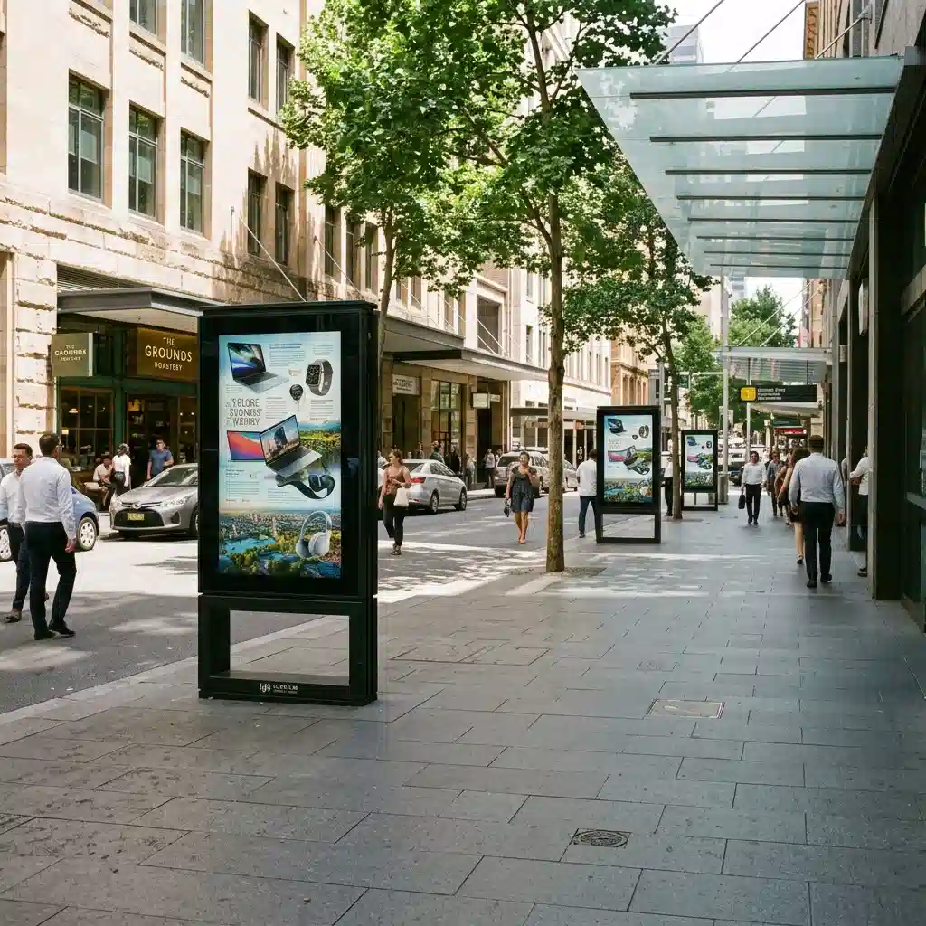 High brightness outdoor digital signage for shopping street Sydney Australia